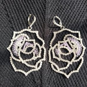 White & Purple Rhinestone Statement Earrings